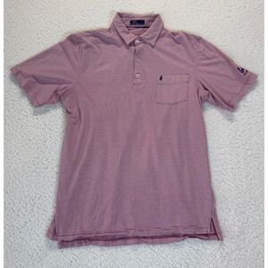 Johnnie-O Mens Maroon White Striped Short Sleeve Polo Shirt The Lakes Size M